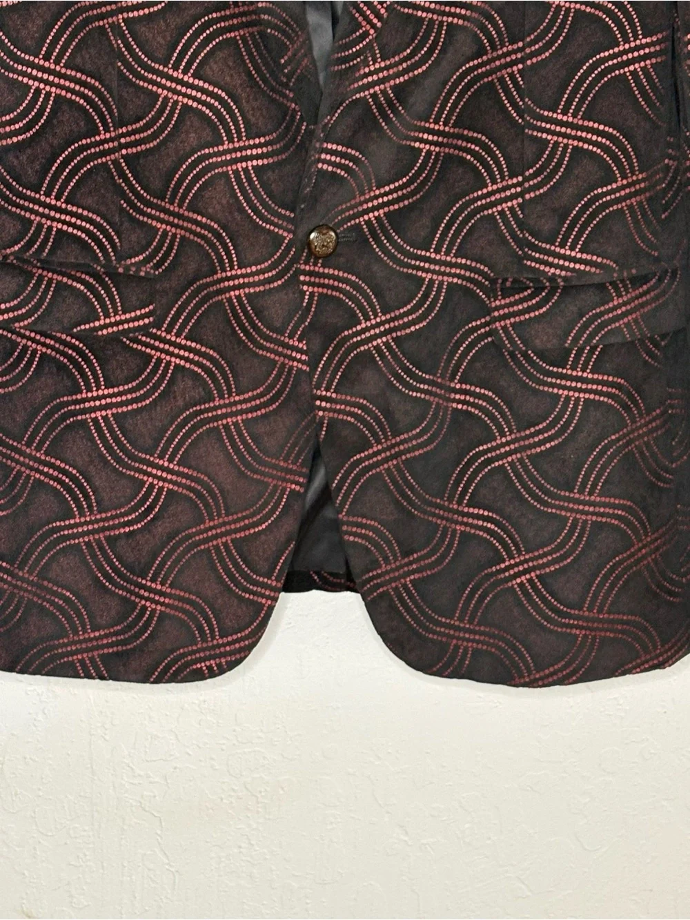 Kowaun Keenly Men's Black Red Wave Print Blazer Jacket Size L (Tag 2XL) Fits 42R